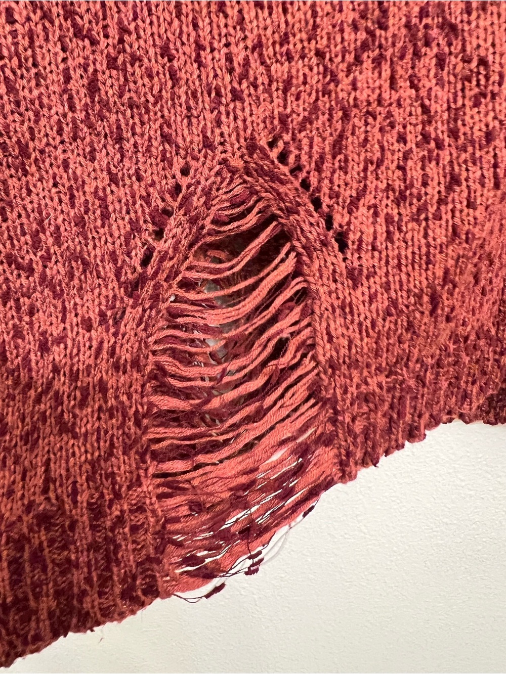 Umgee Distressed Chunky Knit Oversized Sweater - Burgundy (Medium) - Picture 9 of 9